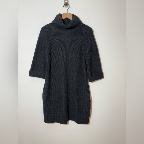 Allsaints Women's S Wool alpaca Turtleneck Knit 3/4 Sleeve Sweater Dress Black - Picture 2 of 11